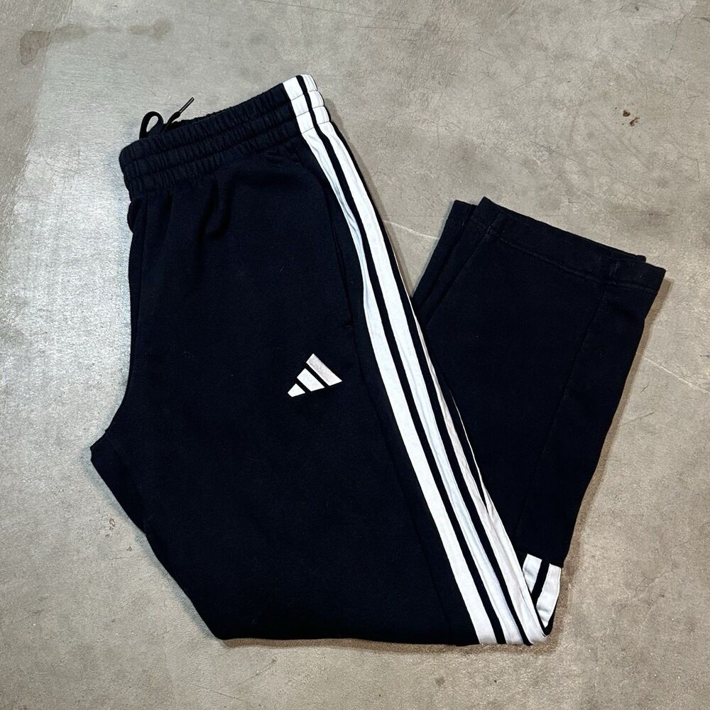 Adidas Essentials Cotton Fleece Mens Medium Straight Leg Sweatpants 3 Stripes